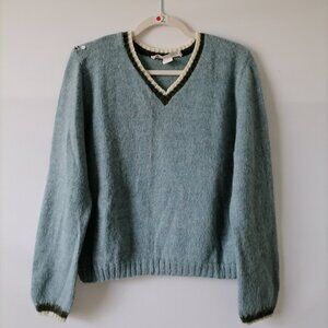 Suspicious Lines Womens Blue V-Neck Long Sleeve Pullover Sweater Size Medium